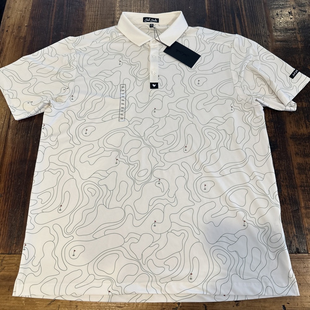 Bad Birdie Core‎ Polo Shirt Topo Topography Golf Course White Onyx Mens Size XXL